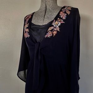 JOHNNY WAS XL EMBROIDERED TIE-FRONT DRESS